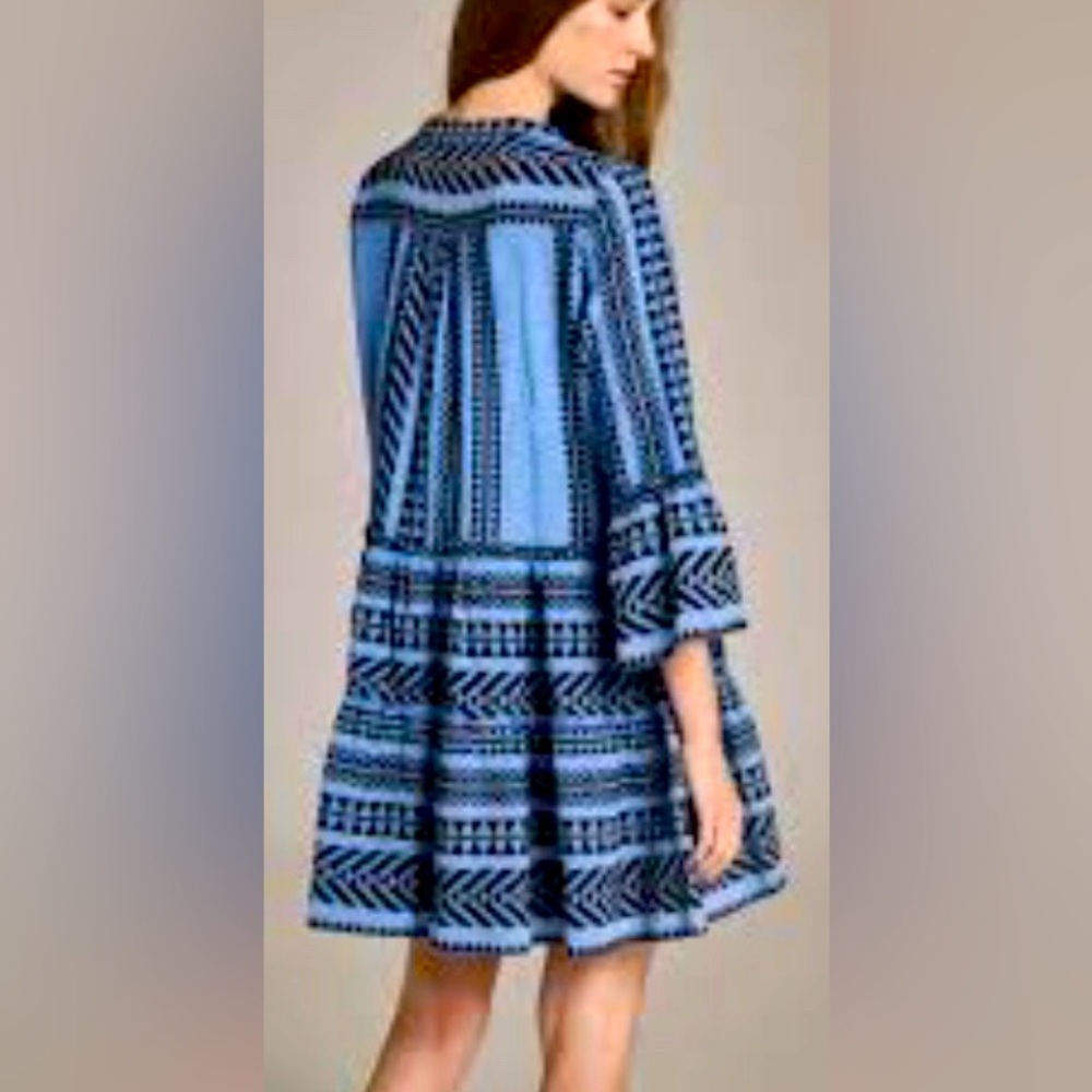 Anthropologie Devotion Twins Swing Tiered Dress Large Blue Black Oversized NEW